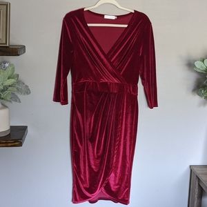 Red velvet wrap dress